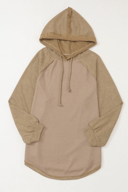 Waffled Knit Exposed Seam Drawstring Hoodie