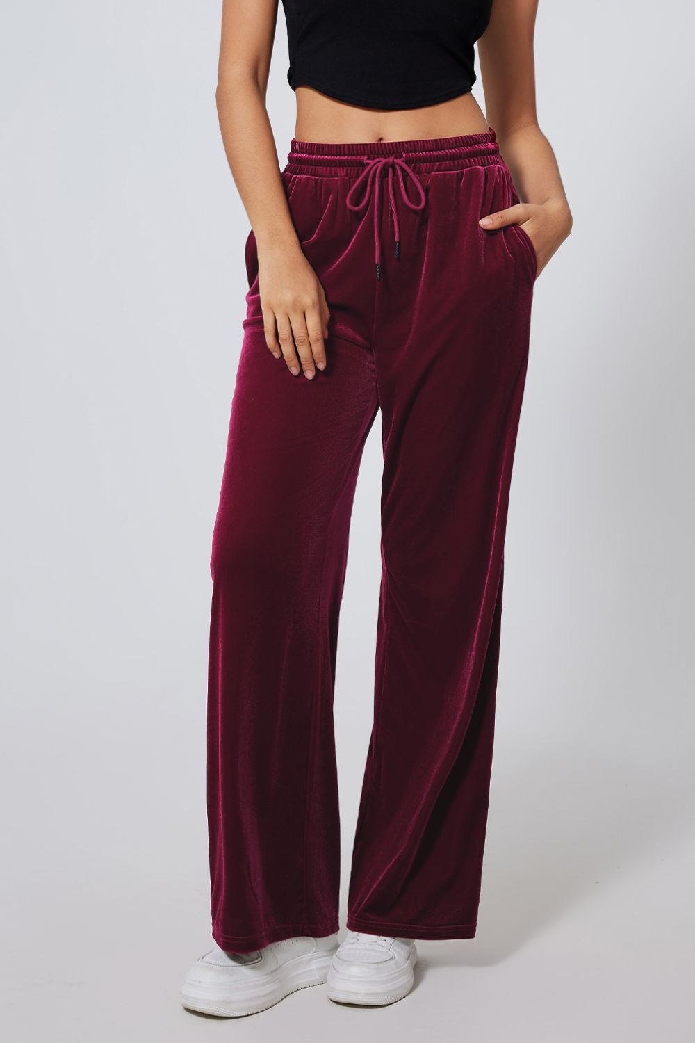 Drawstring Waist Wide Leg Active Pants